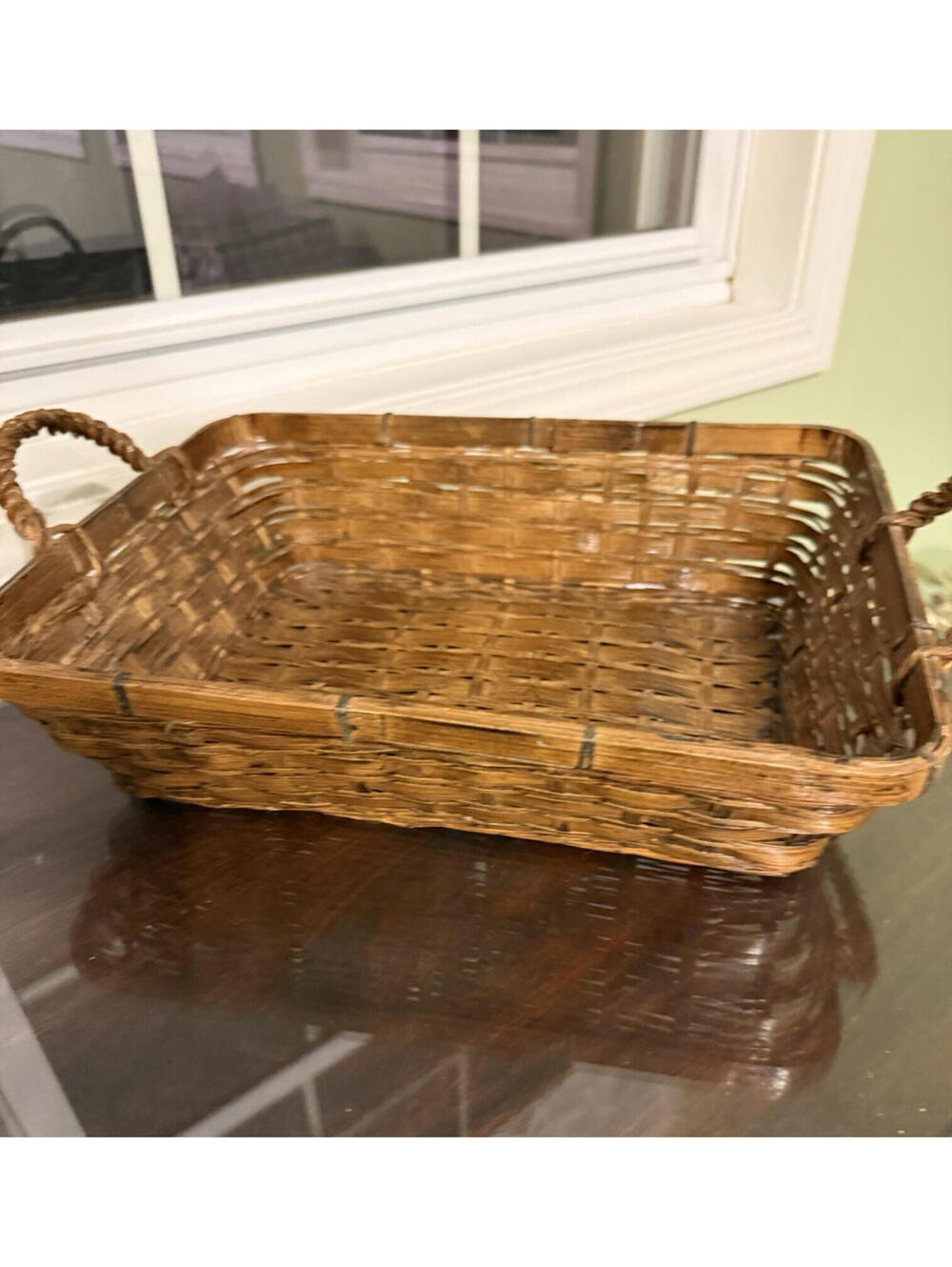 Vintage Wicker Rattan Serving Tray with Handles Boho Coastal Decor Basket 16x10
